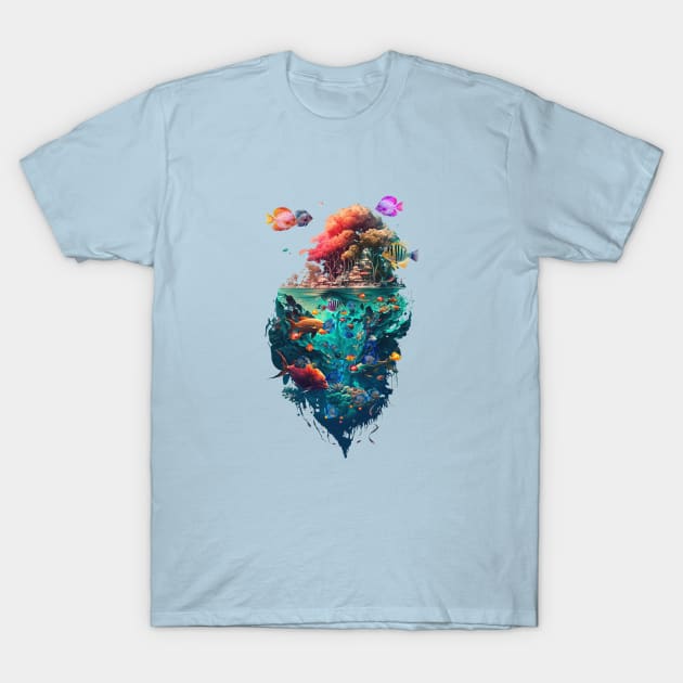 Tropical Fish Island T-Shirt by DavidLoblaw